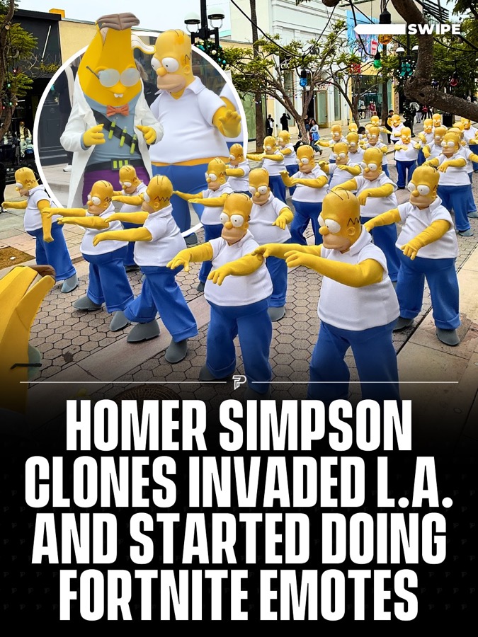 The hero post: Homer Simpson clones invaded LA and started doing Fortnite emotes