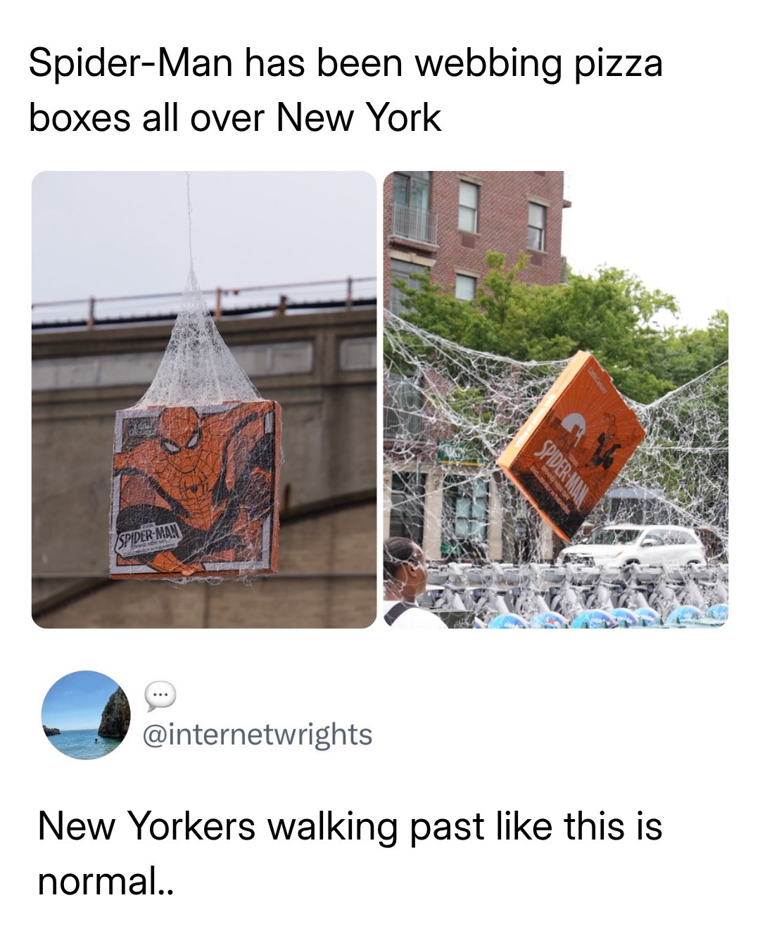The tweet: New Yorkers walking past like this is normal