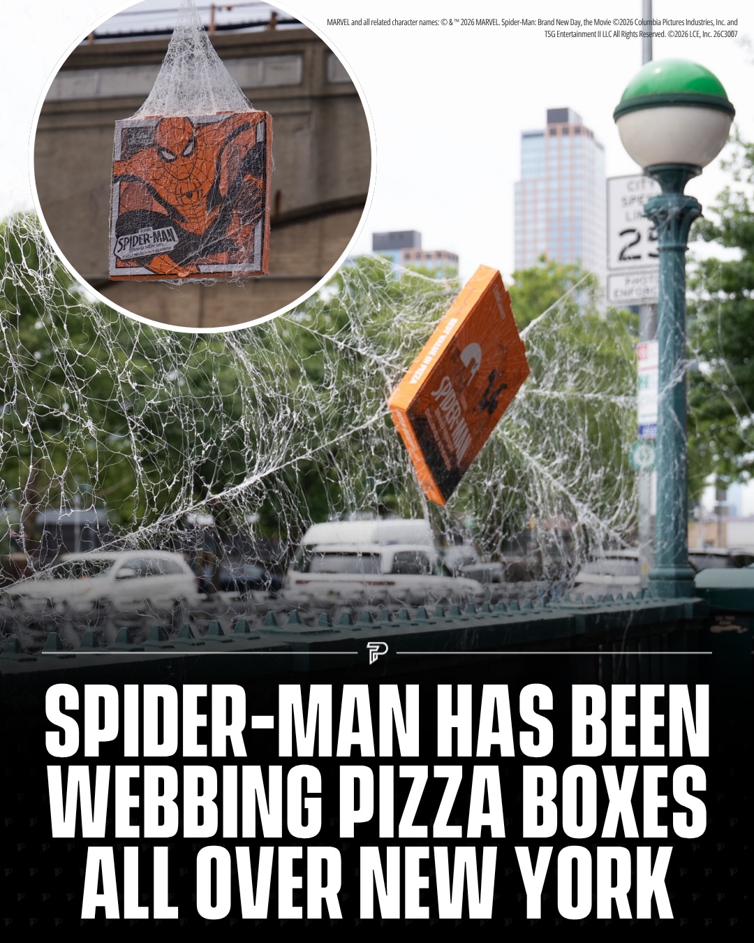 The post: Spider-Man has been webbing pizza boxes all over New York